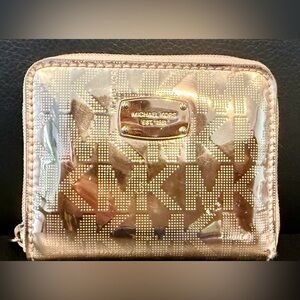 Michael Kor MK Rose Gold Compact Zippy Wallet